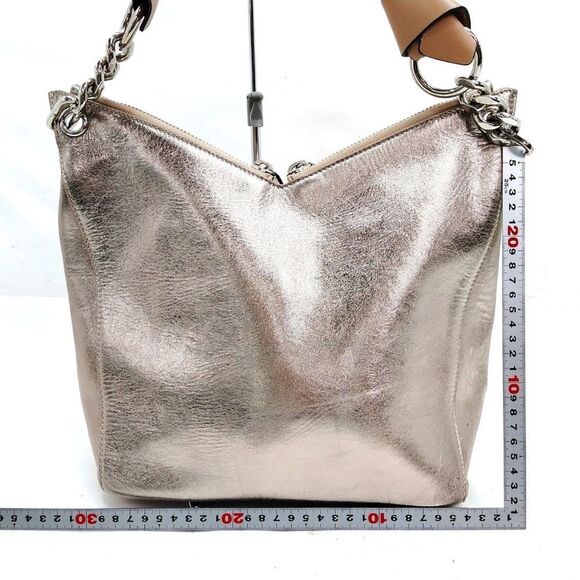 Auth Jimmy Choo Metallic Distressed Gold Leather Raven Shoulder Hobo Bag - Picture 2 of 8